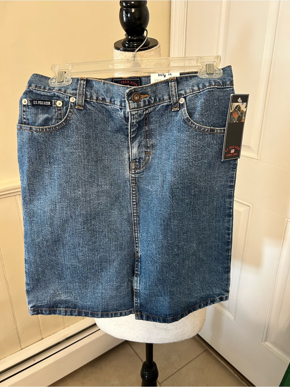 NWT U.S. Polo Assn. Denim Midi Skirt/Size 14